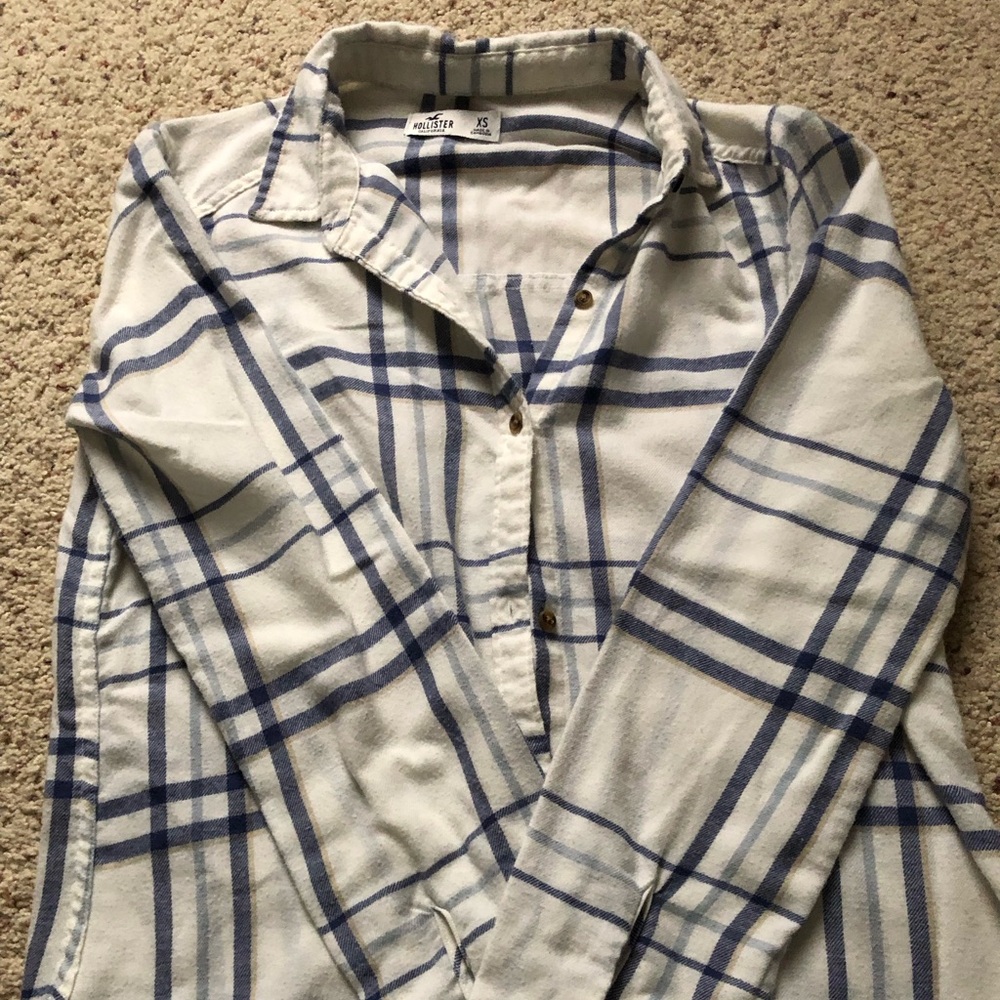 Hollister White Shirt with Blue Plaid